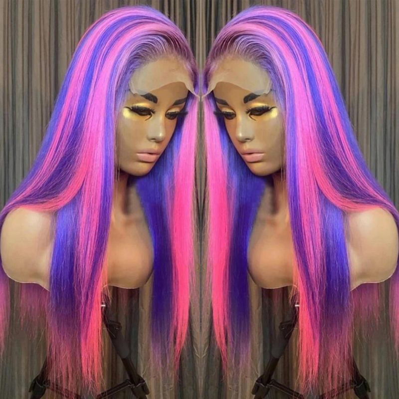 Colored Blonde Pink Purple Highlight Wig Brazilian Human Hair 613 Lace Front Wig Straight Full HD Lace Frontal Wig Ombre Human Hair Wig 30 Inches