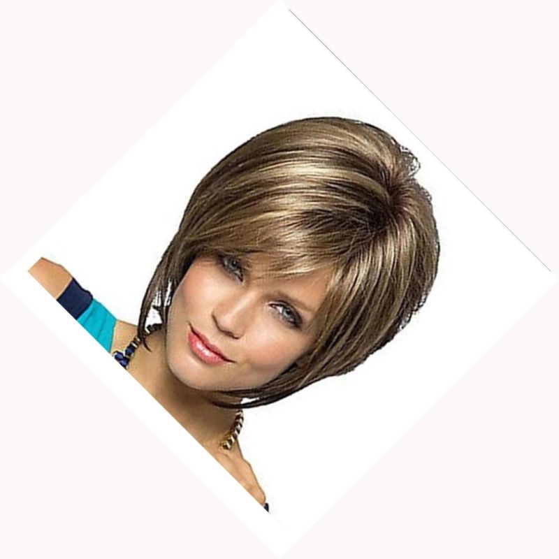 Short Hair Synthetic Wigs Ombre Brown Mixed Colors Natural Hair Wigs for Women Wigs Heat Resistant Fiber