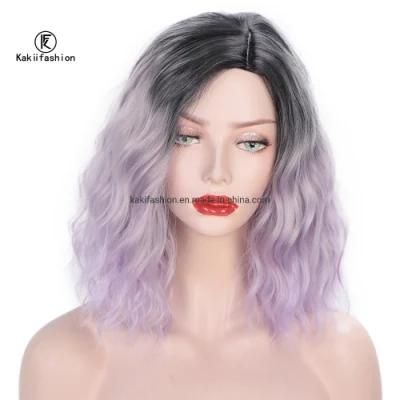 Kakiifahion Hair Synthetic Ombre Purple Natural Wave Short Bob Wigs High Temperature Fiber Short Bob Wigs for Women