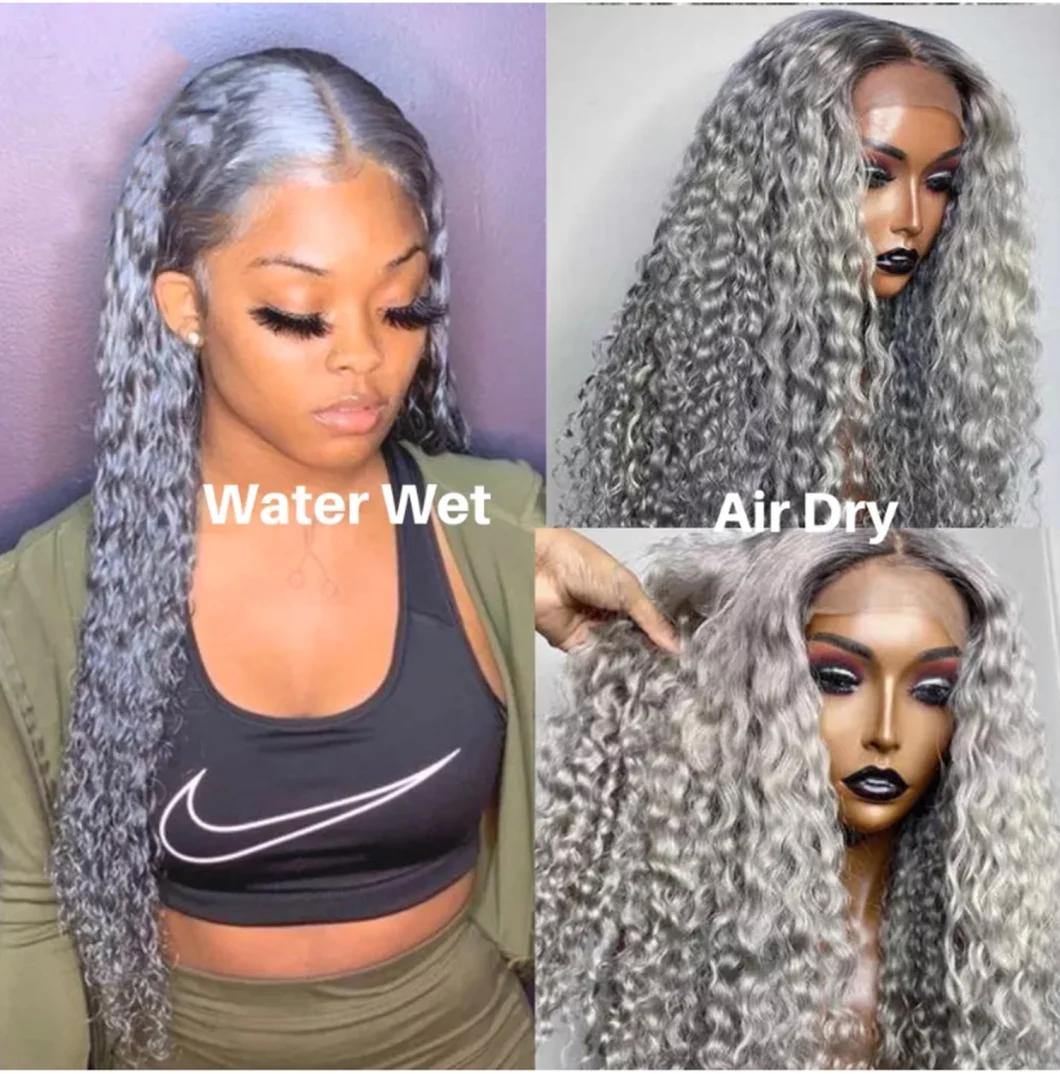 Grey Wig HD Lace Frontal Human Hair Wig Colored Wigs Water Wave Lace Front Wig Remy Brazilian Human Hair Deep Parting for Women