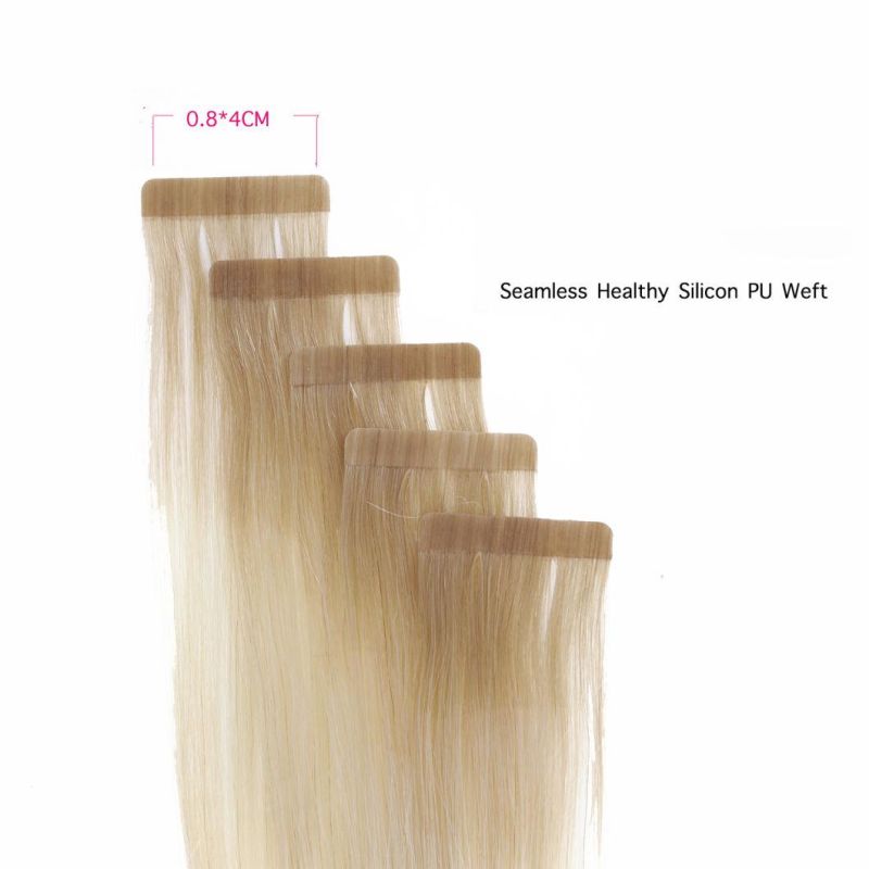Tape in 100% Human Balayage Blonde Color Omber Skin Weft Machine Remy Hair Extensions