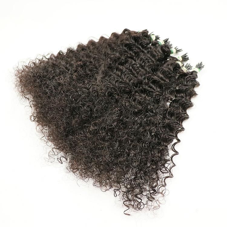 Kaki Hair Custom Indian Cuticle Aligned I Tip 3c Curly Hair Extension Keratin Remy Human Hair