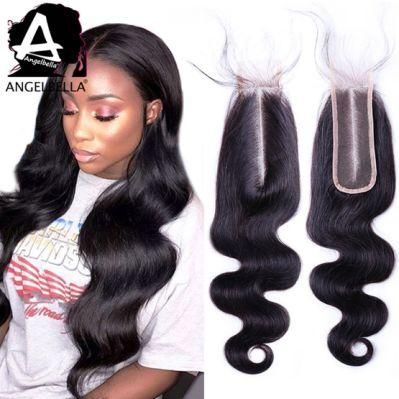 Angelbella 1# Natural Black Color Lace Closures Body Wave 100% Virgin Remy Hair Closure for Party