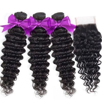 Riisca Natural Wave Bundles with Closure Brazilian Hair Weave Bundles with Closure Remy Human Hair 3 Bundles with Closure