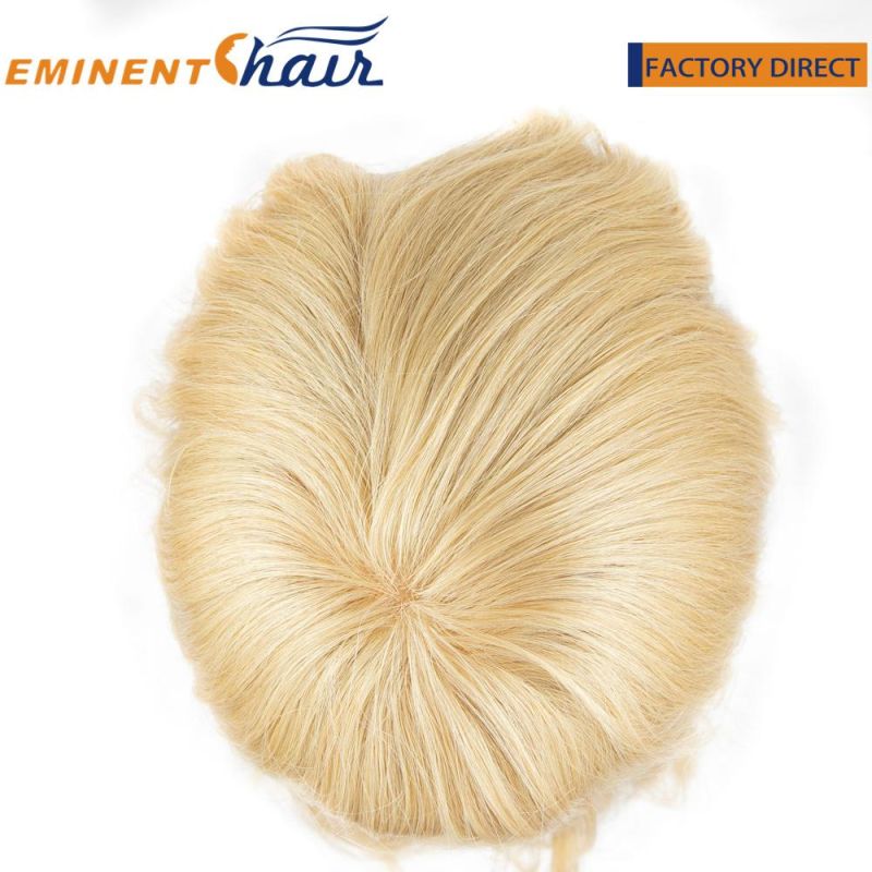 Blond Women Topper French Lace with PU Coating Custom Human Hair Toupee