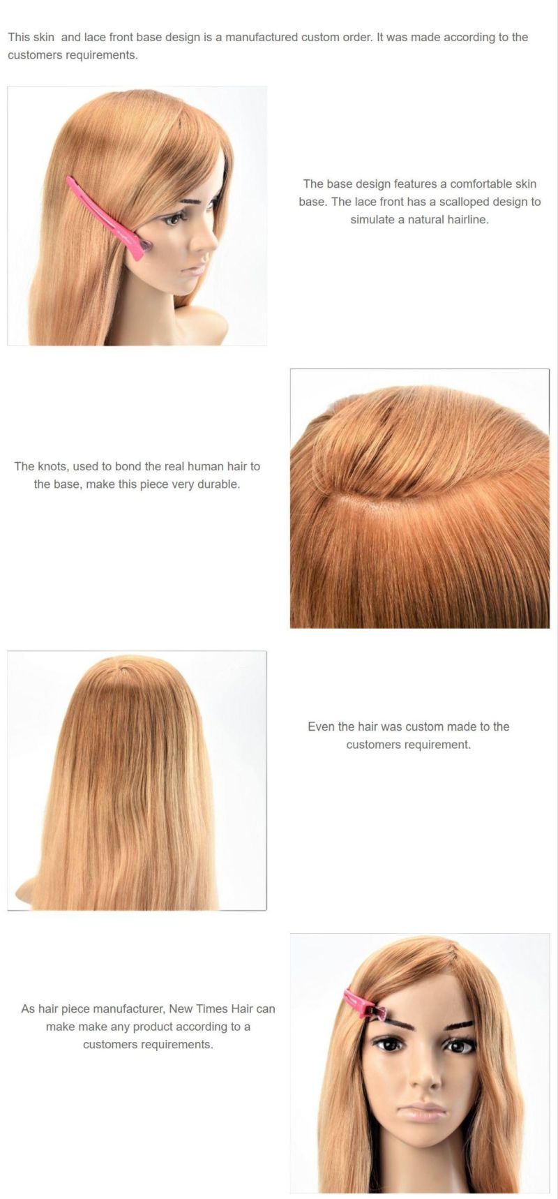 Custom Skin and Lace Front Ladies Real Human Hair Wig
