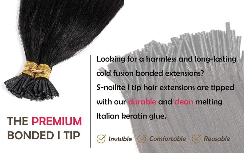 18 Inch Pre Bonded I Tip Human Hair Extensions 100 Strands 0.5g Per Strand Cold Fusion Extensions 50g Soft Straight Keratin Stick Tip Hair Extensions #1 Jet Bla