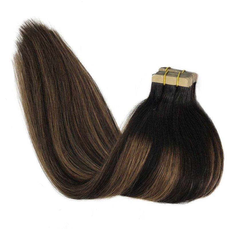 Tape in Hair Extensions Human Hair 24 Inch Balayage Natual Black to Chestnut Brown 20PCS 50g Real Hair Extensions Tape in Remy Hair Extensions for Women
