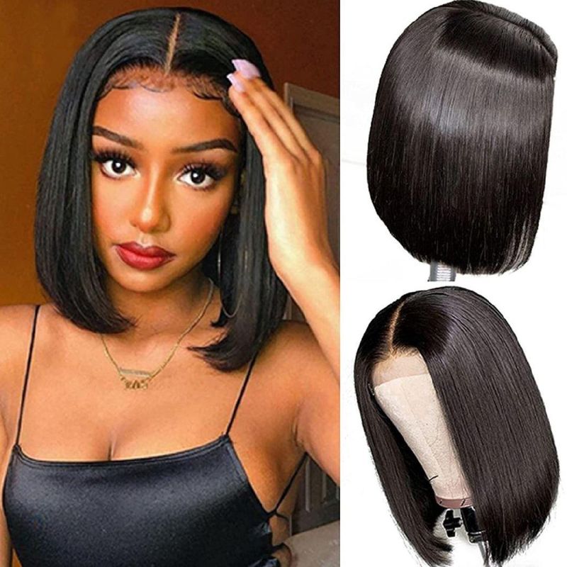 4*4 150% 14 Inch Short Bob Straight Black Women Hair Real Human Natural Hair Wigs Dropshipping Wholesale