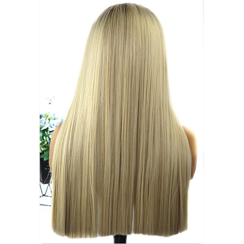 Golden Colored European Quality Lace Front Wigs with Straight Wave Cheap Synthetic Wigs for Women