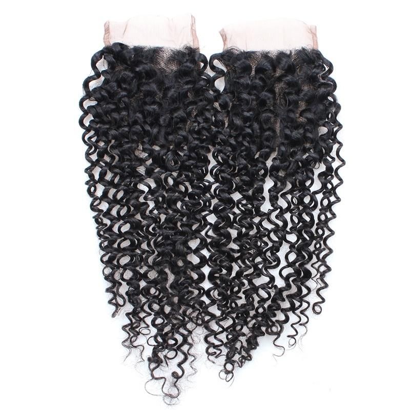 7A Virgin 4*4 Non-Remy Lace Frontal Closure Kinky Curly Free Part Hair Weave #Black