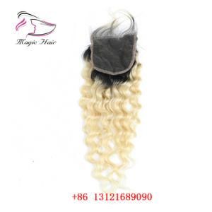 1b/613 Ombre Blonde Closure Brazilian Deep Wave Remy Human Hair 4*4 Lace Closure