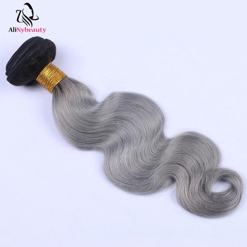 Color 1b/Grey Body Wave Brazilian Ombre Human Hair