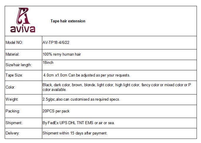 100% Human Hair Extension PU Tape in Hair Extension (AV-TP14-4/6/22)
