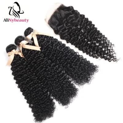 100% Indian Remy Human Hair Jerry Curly Bundles with Lace Closure