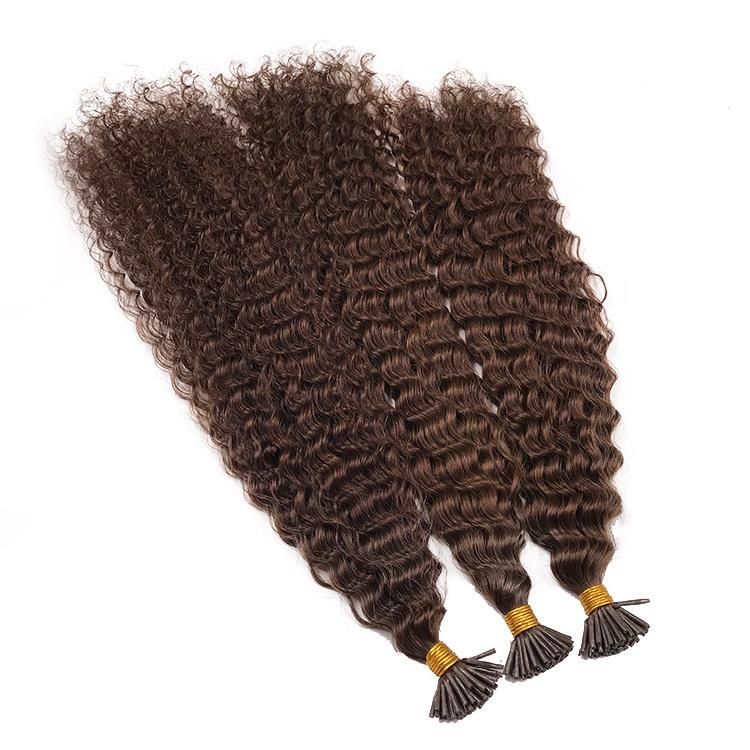 12A 100% Remy Virgin Brazilian Human Hair 3c Curly I Tip Human Hair Extensions #4