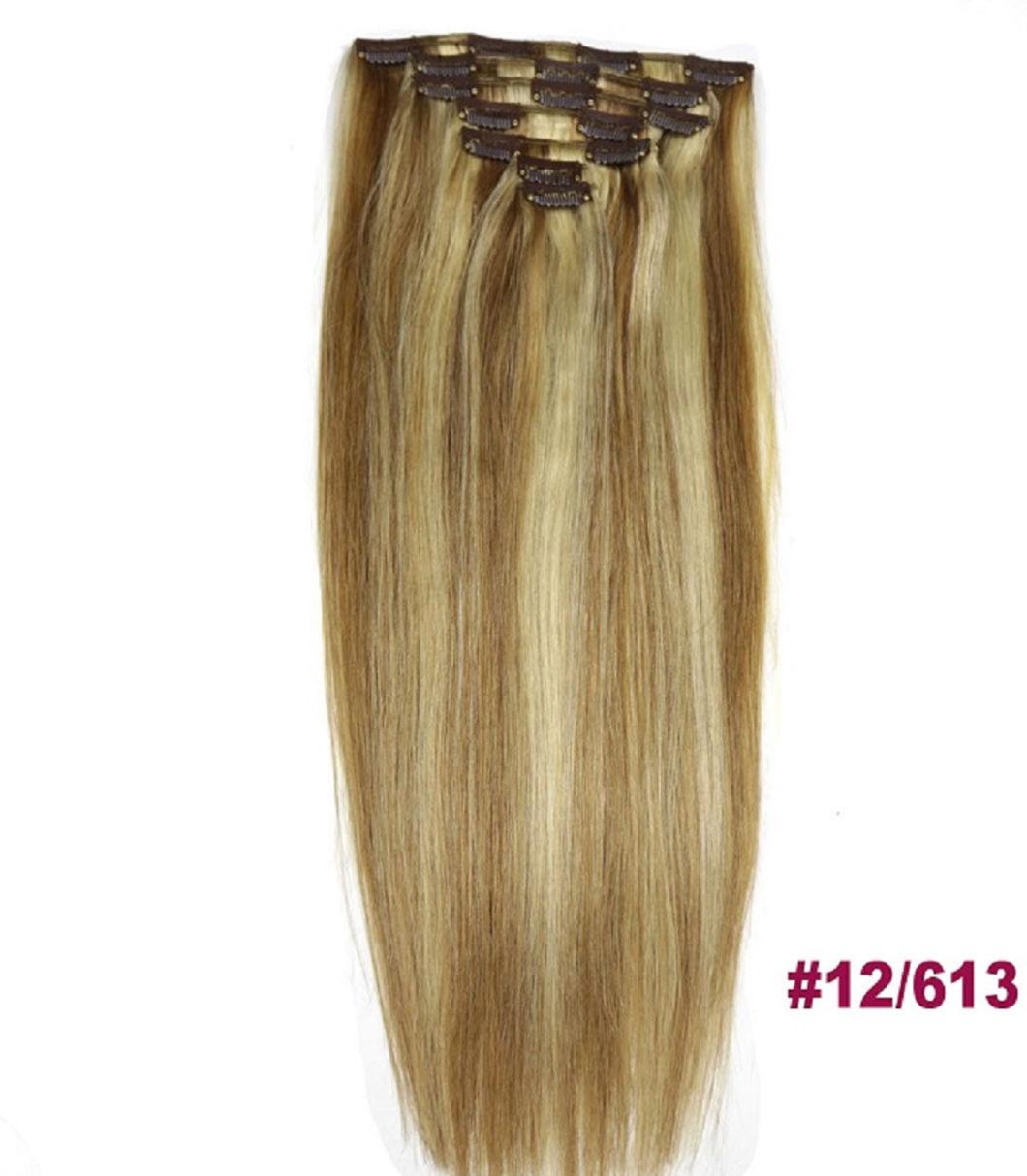 12" -24" Machine Made Remy Hair 7PCS Set Clips in 100% Brazilian Human Hair Extensions Full Head Straight Multi Color