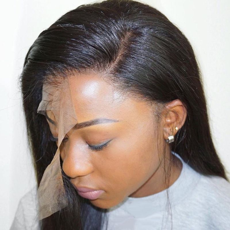 Wholesale 10A Lace Front Human Hair Wigs with Baby Hair Straight Brazilian Virgin Human Hair Wigs 150% Density Pre Plucked with Baby Hair Natural Color 20"