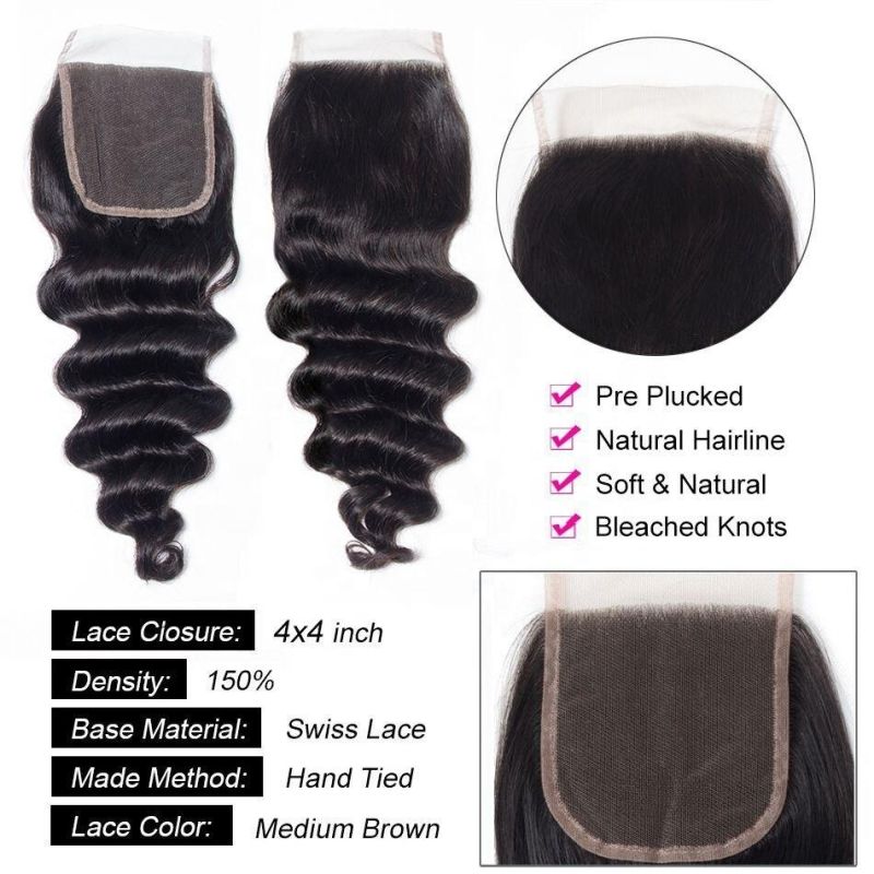 Brazilian Hair Loose Deep Wave Lace Closure 4*4 Remy Human Hair