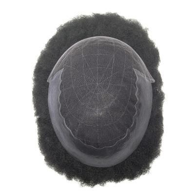 French Lace with PU Sides Stock Afro Curly Toupee for Black Men
