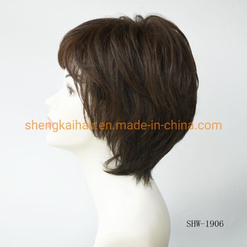 Wholesale Premium Quality Full Handtied Human Synthetic Hair Mixed Medical Use Hair Wig for Lady