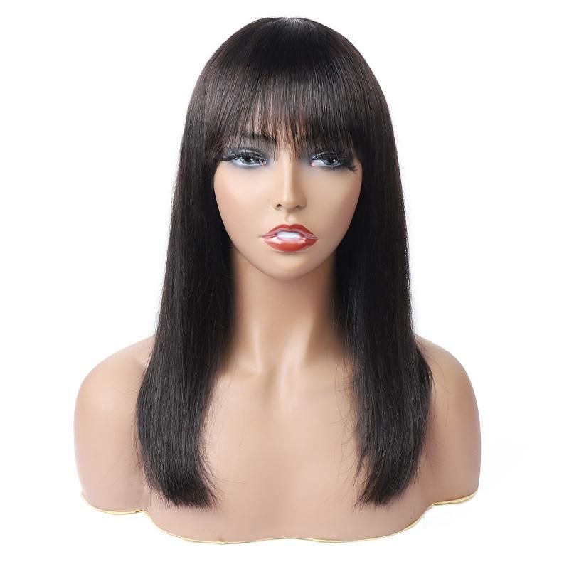 Remy Hair Vendor Full Machine Made Hair Wig with Bangs Non Lace Wig Bob Straight Human Wig