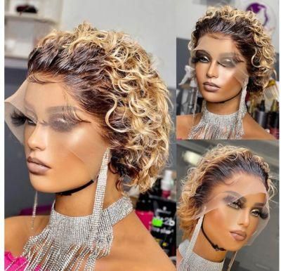 13*1 8 Inch Short Wig Human Hair Curly Lace Wigs Ombre Honey Blonde Hair Lace Front Human Hair Wigs for Women Dropshipping Wholesale