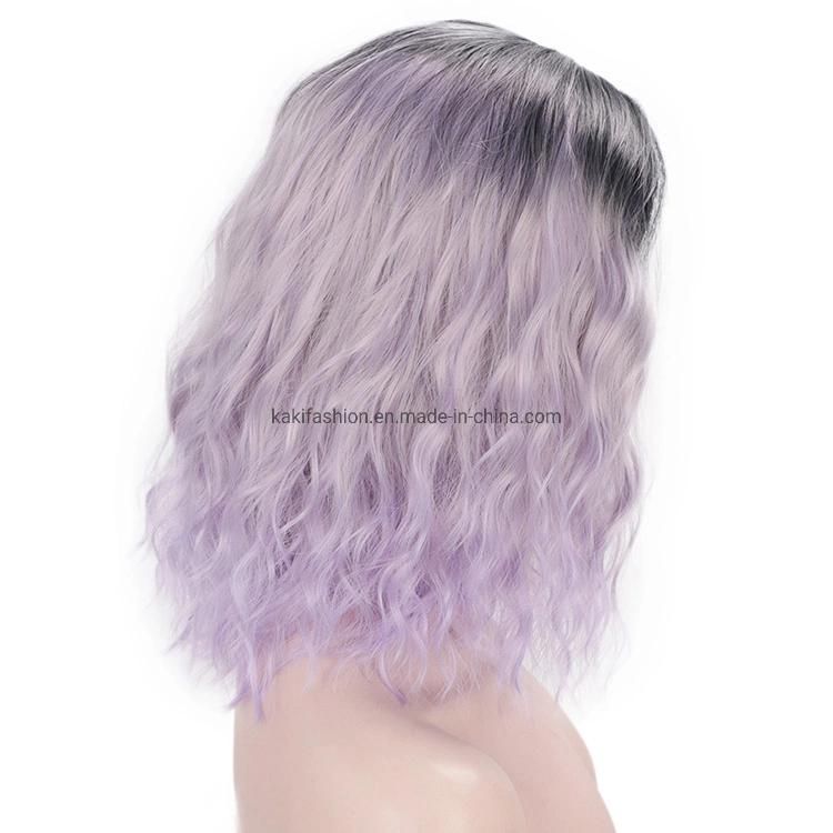 Kakiifahion Hair Synthetic Ombre Purple Natural Wave Short Bob Wigs High Temperature Fiber Short Bob Wigs for Women