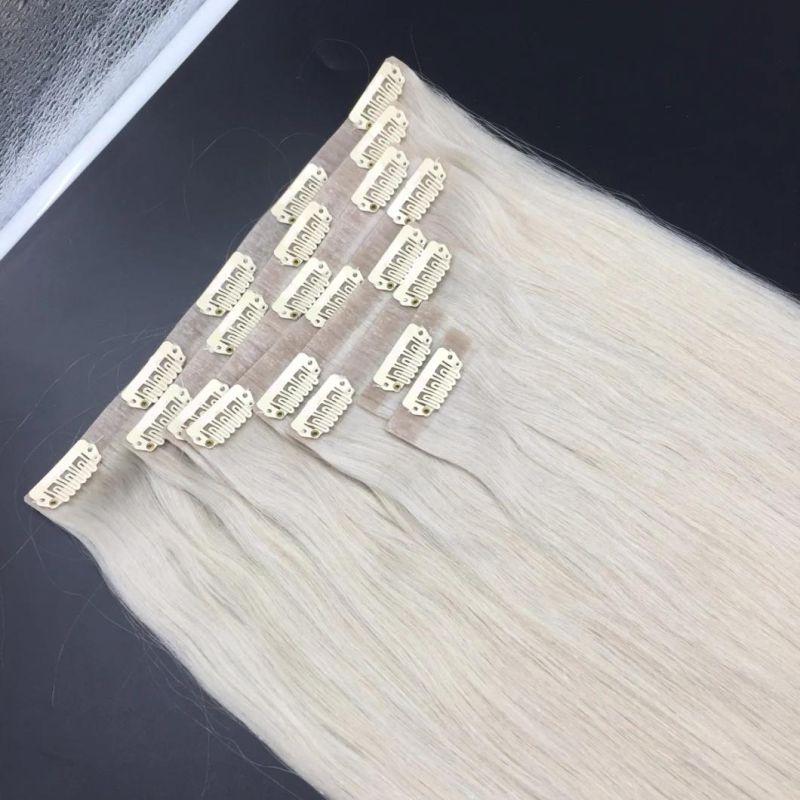 European Human Hair Seamless PU Clip in Hair Extension