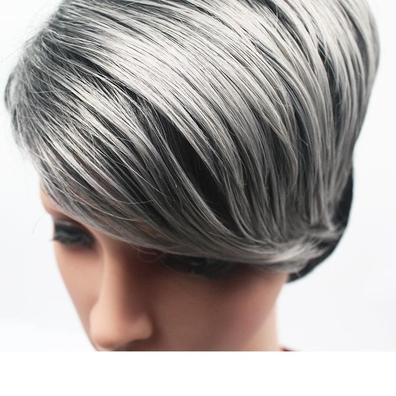 New Design Short Grey Cheap Synthetic Lace Wig Women Hair