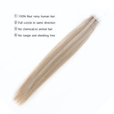 Remy Tape Hair Extension 14&quot; 18&quot; 22&quot; 20PC Straight Human Hair Adhesive Blonde Extensions Seamless Hair Black