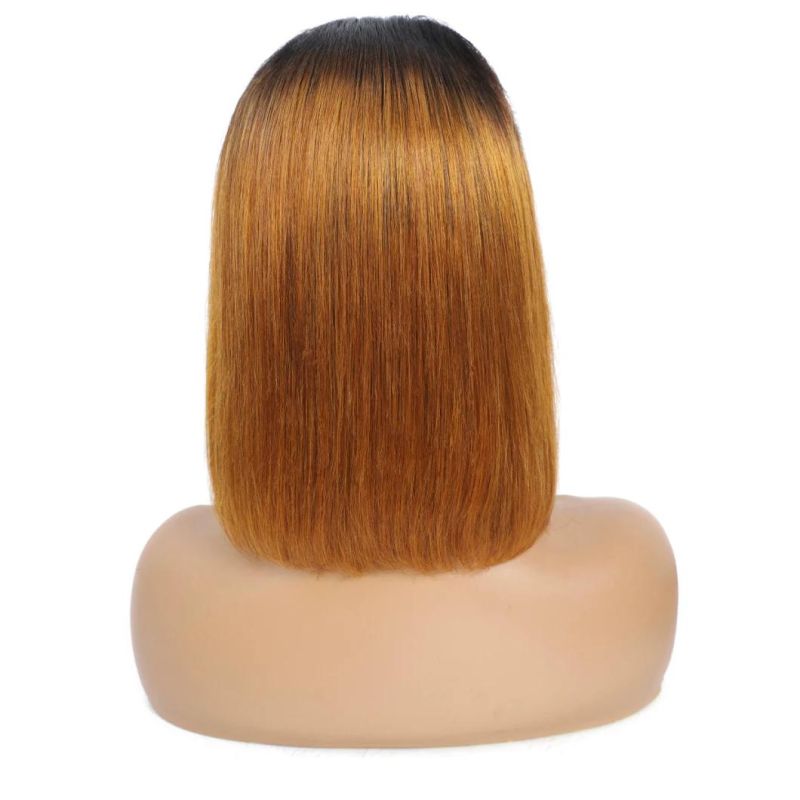 Kbeth Human Hair Wig Wholesale Price Highlight Custom 13X4 Short Bob Wig #4/27 Brown Mixed Color Straight Two Tone Raw Peruvian Hair Human Hair Bob Wigs Vendor