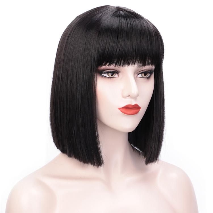 Cheapest Price with Bangs Black Short Cut Heat Resistant Futura Fiber Straight Synthetic Bob Wig