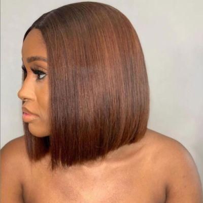 Kbeth Brown Straight Bob Wig for Lady Fashion Short Length 14 Inch Custom Accept Remy Human Full Lace Hair Wigs Hot Sell