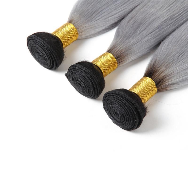 Factory Price Ombre Color 1b/Grey Brazilian/Peruvian Hair Natural Straight Human Hair Weft