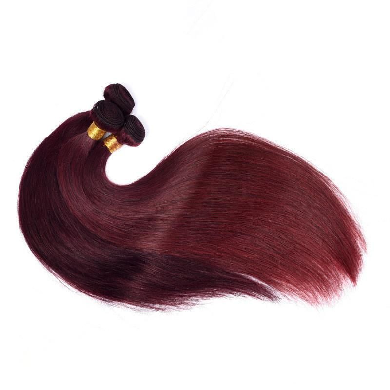 4*4 Closure Red Ombre Color 99#1b Brazilian Human Hair Extension with Double Drawn Wavy Human Hair Bundles for Black Women 30"Size