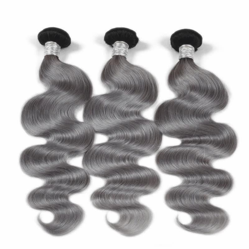 T1b/Grey 100g10A Straight and Curly Human Hair Extension Hair Bundles with Double Drawn for Black Women 26"