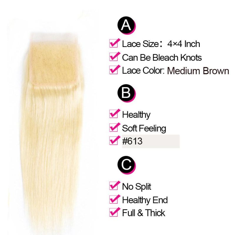 Alinybeauty #613 Blonde Human Hair Bundles with Lace Closure