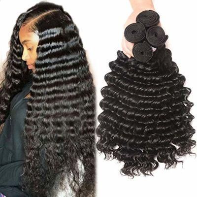 100% Human Hair Bundles Double Weft Deep Wave Hair Weaving
