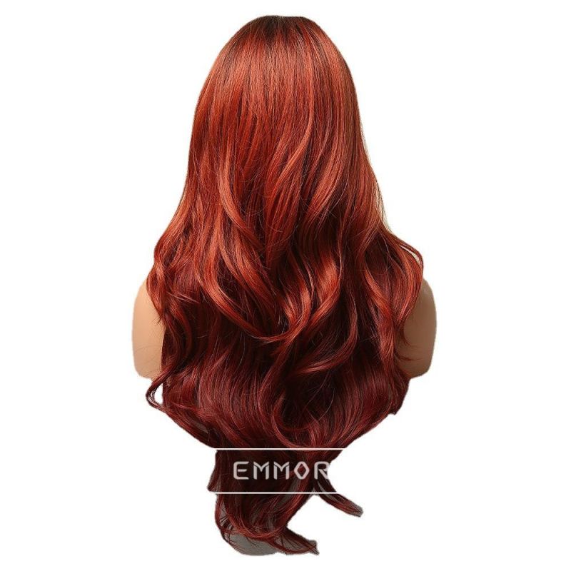 Freeshipping Long Wavy Gradient Red Synthetic Wigs for Women Heat Resistant Natural Middle Part Cosplay Party Lolita Hair Wigs Dropshipping Wholesale