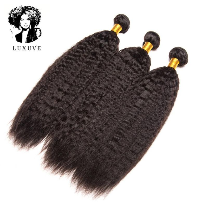 Luxuve Cheap Wholesale Kinky Straight Virgin Human Hair Bundles Cuticle Aligned Double Drawn Raw Indian Single Donor Hair Extension