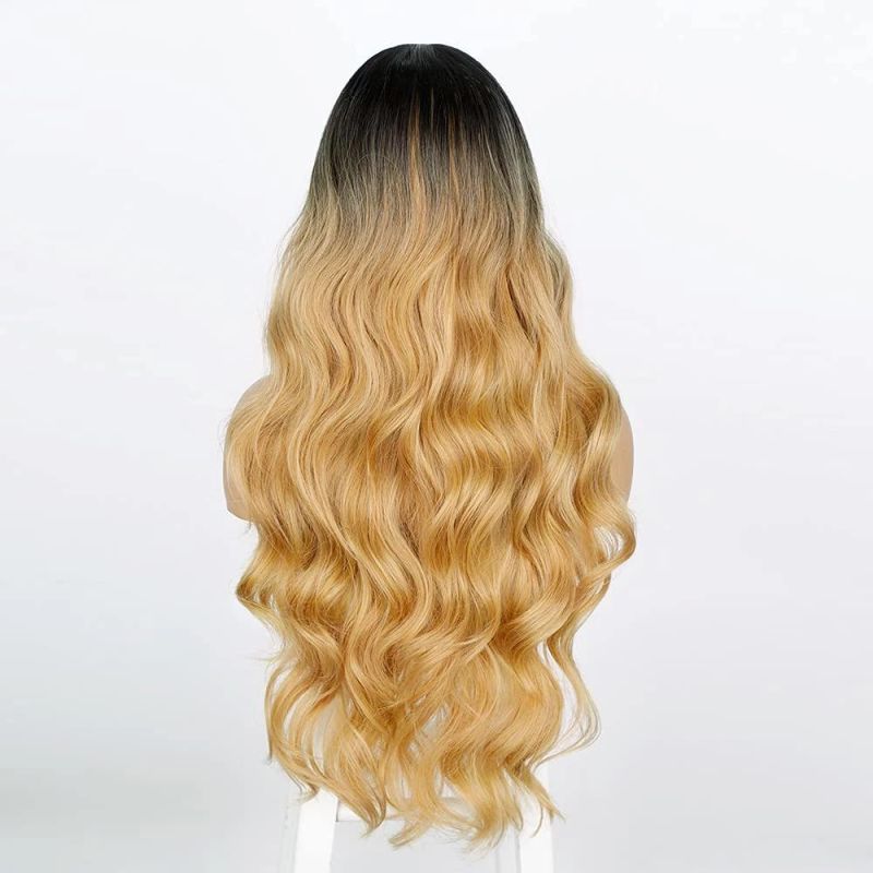 Long Wavy Wig for Women Middle Part Lace Front Wigs Ombre Blonde Body Wave Synthetic Hair