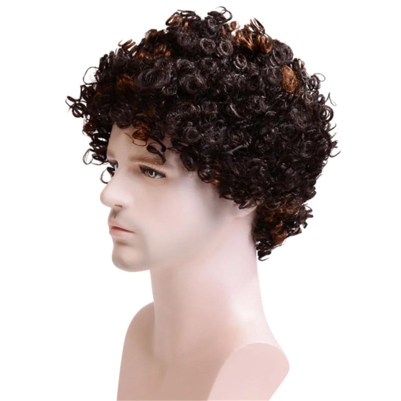 Toupee Men Curly Synthetic Short Wigs for Men′s Daily Wig Mixed Male Curly Natural Cosplay Hair Heat Resistant Breathable