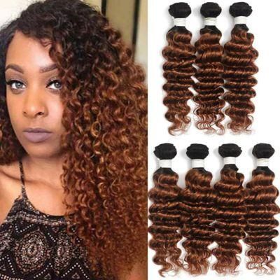 Deep Wave Human Hair Bundles Ombre Brown Blonde Brazilian Hair Weave Bundles Two Tone Non-Remy Hair Extension