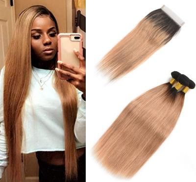 Ombre Brazilian Virgin Hair Straight Ombre Hair 3 Bundles with Closure 2 Tone T1b/27