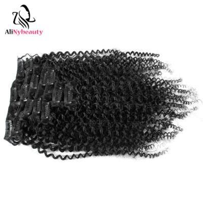 4b 4c Kinky Curly Brazilian Clip in Human Hair Extensions