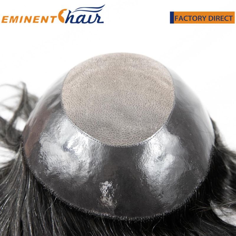 PU Edge Fine Mono Toupee Men Hair Prosthesis with Grey Hair