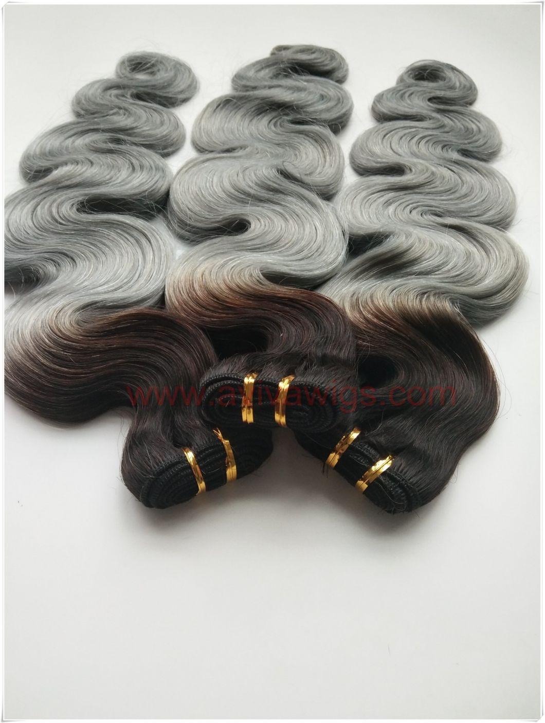 Ombre Brazilian Hair Extension Body Wave Hair 1b/Grey Remy Grey Human Hair