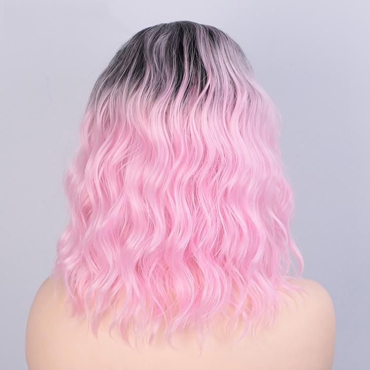 14 Inch Short Bob Colorful Wigs Wavy Curly Wig Pink Wig for Women Cosplay