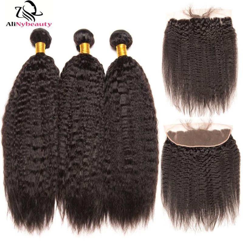 No Chemical Virgin Human Cuticle Aligned Kinky Straight Hair with Lace Frontal Closure